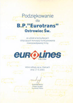 Certyfikaty dla Eurotrans PKS
